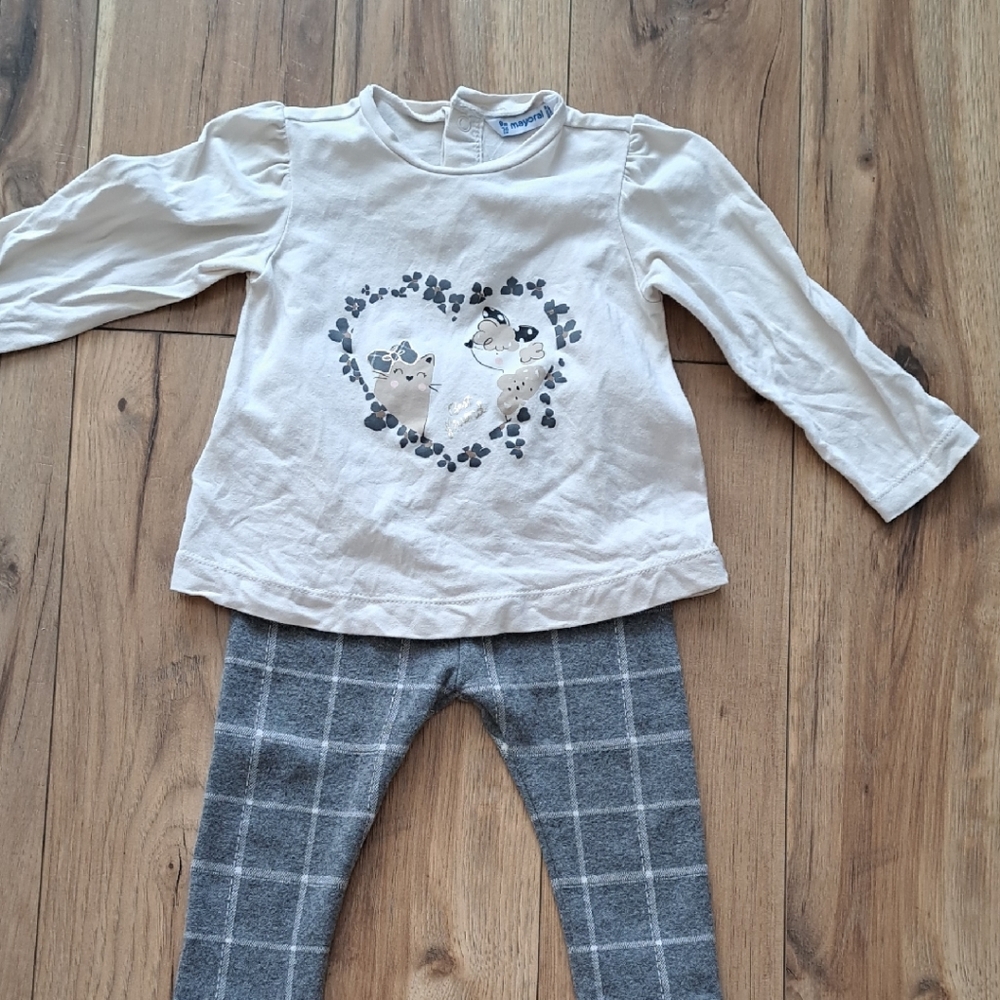Mayoral Gray Plaid Leggings and Shirt Set Size 9m